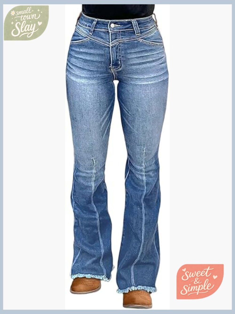 High Waisted Tummy Control Bootcut Jeans Butt Lifting Stretchy Frayed Hem